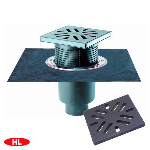 Трап уличный HL616H/1 "Perfekt" DN110 с чугунной решеткой 240х240мм + полимербитумное полотно