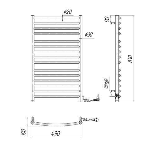 Электрический полотенцесушитель Mario Феникс-І 830х500 | слева