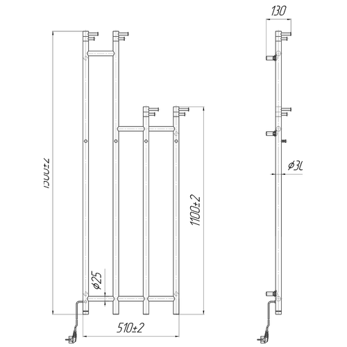Електрична рушникосушарка Mario Рей Фемелі-І 1500х510