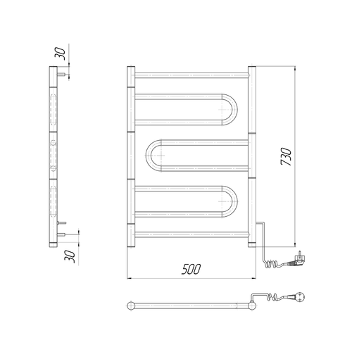 Электрический полотенцесушитель поворотный Mario Атлас 700х500 | слева