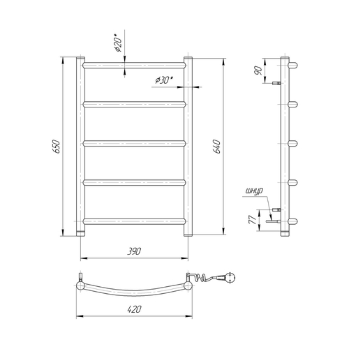 Електрична рушникосушарка Mario Класік НР-І 650х430 | зліва