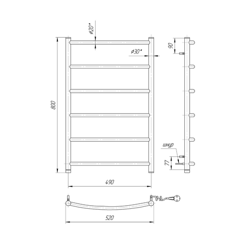 Електрична рушникосушарка Mario Класік НР-І 800х530 | зліва