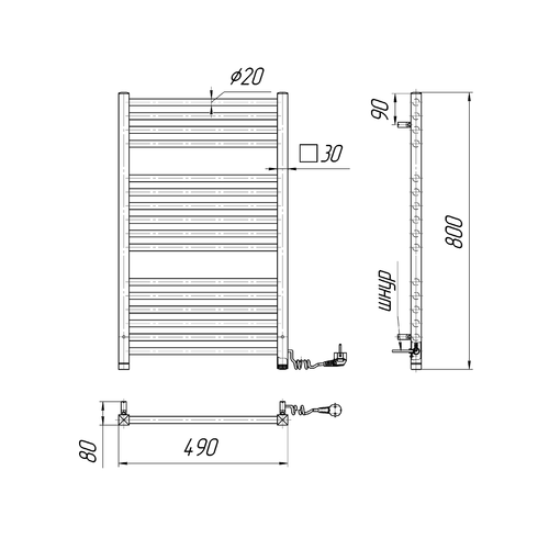 Электрический полотенцесушитель Mario Гера-І 800х500 | слева