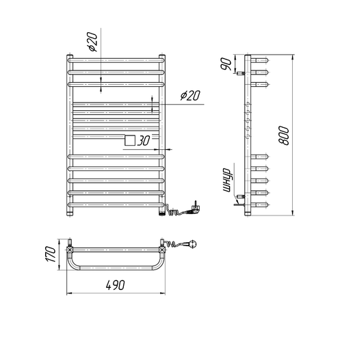 Электрический полотенцесушитель Mario Гера Люкс-І 800х500 | слевва