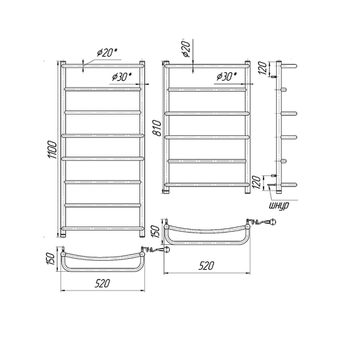 Електрична рушникосушарка Mario Люкс НР-І 1090х530 | зліва
