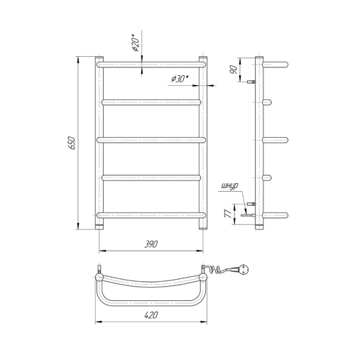 Електрична рушникосушарка Mario Люкс НР-І 650х430 | зліва