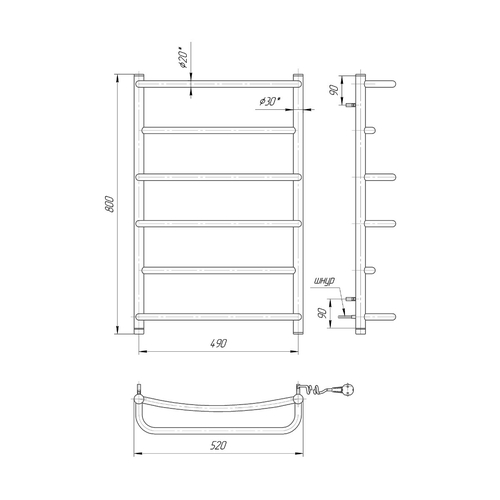 Електрична рушникосушарка Mario Люкс НР-І 800х530 | зліва