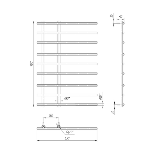 Водяной полотенцесушитель Mario Марсель 900х630х160