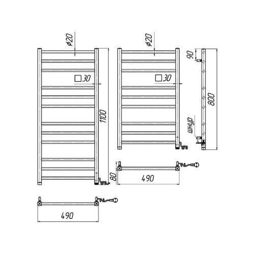 Электрический полотенцесушитель Mario Премиум Классик-І 800х500 | слева