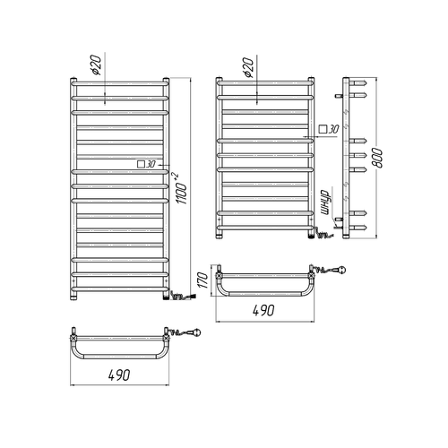 Электрический полотенцесушитель Mario Премиум Люкс-І 800х500 | слева