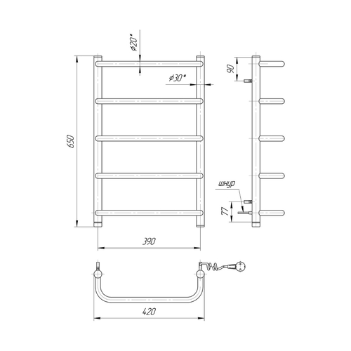 Електрична рушникосушарка Mario Стандарт НР-І 650х430 | зліва