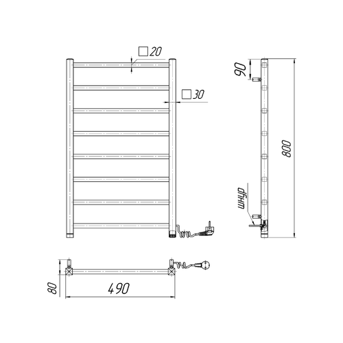 Электрический полотенцесушитель Mario Токио-І 800х500 | слева