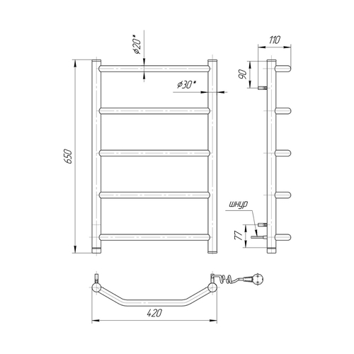 Електрична рушникосушарка Mario Трапеція НР-І 650х430 | зліва