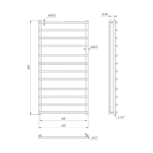 Водяной полотенцесушитель Mario Турин 1200х630х600 | лесенка 12
