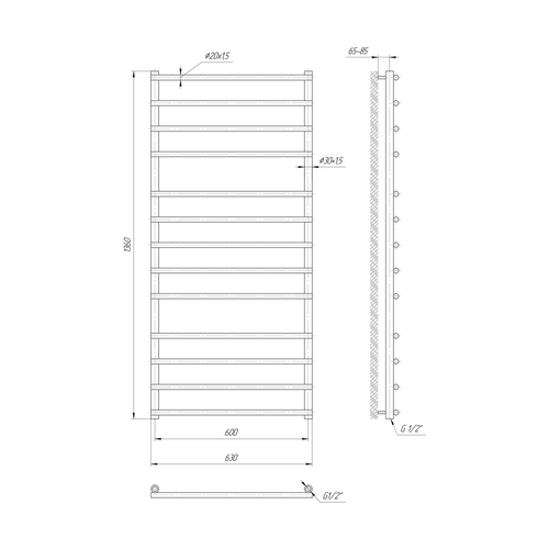Водяной полотенцесушитель Mario Турин 1360х630х600 | лесенка 13