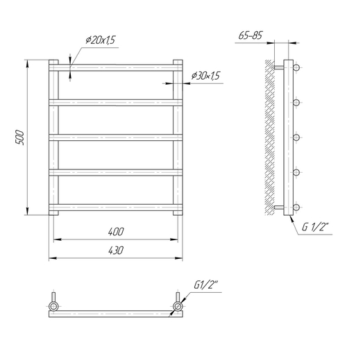 Водяной полотенцесушитель Mario Турин 500х430х400 | лесенка 5