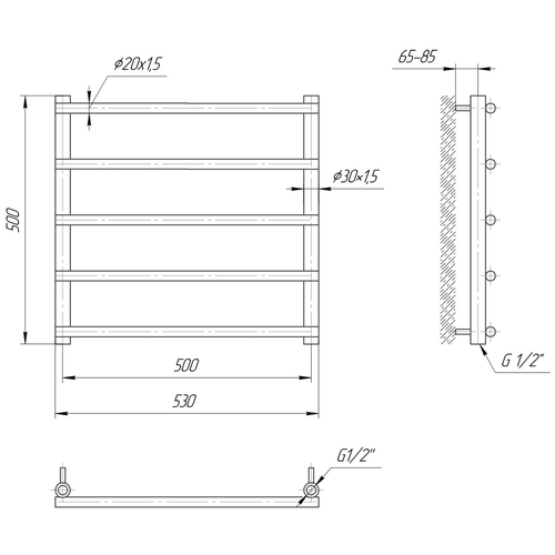 Водяной полотенцесушитель Mario Турин 500х530х500 | лесенка 5