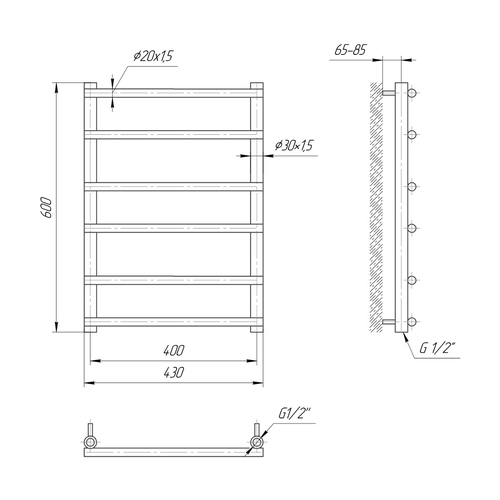 Водяной полотенцесушитель Mario Турин 600х430х400 | лесенка 6