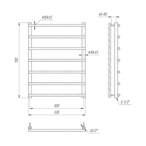 Водяной полотенцесушитель Mario Турин 700х530х500 | лесенка 7