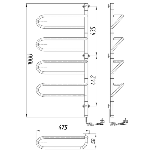 Электрический полотенцесушитель поворотный Mario Электра-І 1000х475 | слева