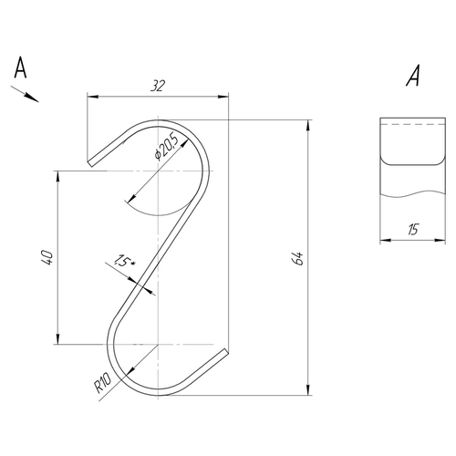 Гачок навісний Mario S-подібний 28х60 мм