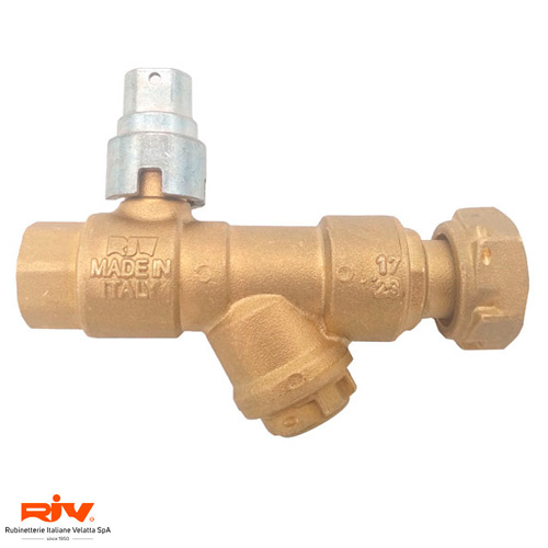 Кран шаровый для счетчика с фильтром  RIV 5114 Aqualink 1/2" с накидной гайкой 3/4"