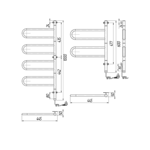 Электрический полотенцесушитель поворотный Mario Тристар-І 1000х445х50