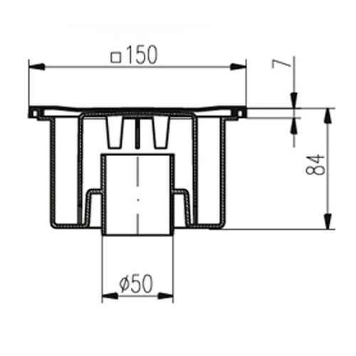 Однокорпусный трап с гидрозатвором MCH 321P DN50 150х150мм