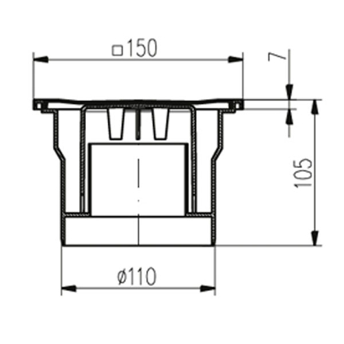 Душевой трап с гидрозатвором MCH 323 P-b | 150х150 | DN110