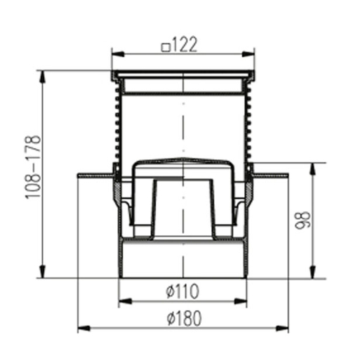 Душовий трап із гідрозатвором MCH 421 L 122х122 DN110