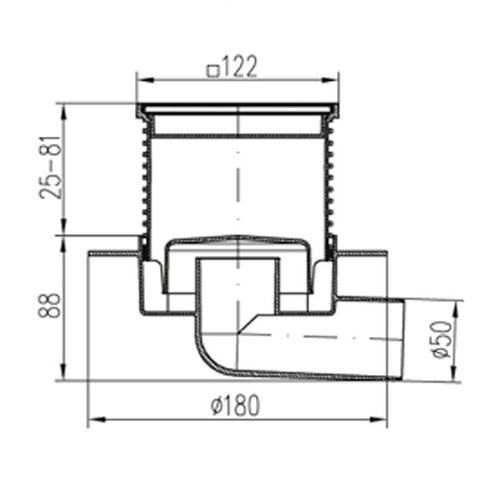 Трап с гидрозатвором MCH 425L DN50 122х122мм