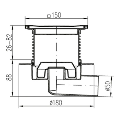 Душевой трап c сухим сифоном MCH 445XL | 150х150 | DN50