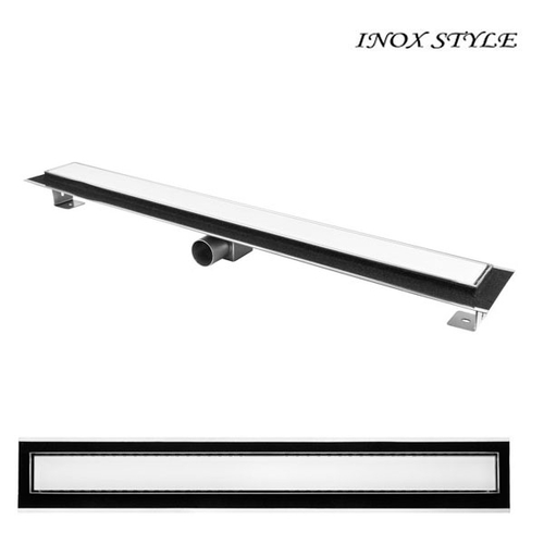 Душовий канал із горизонтальним фланцем Inox Style 685x80 | грати "Біле скло"