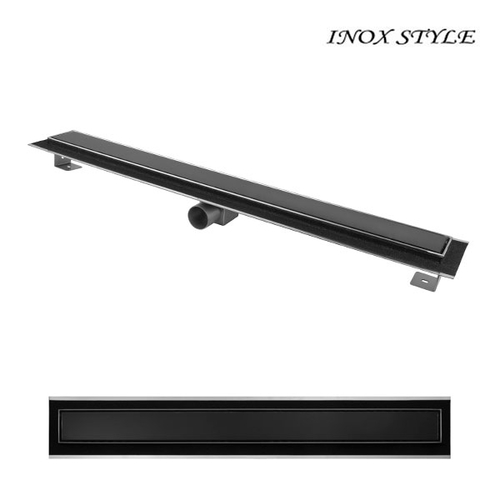 Душовий канал із горизонтальним фланцем Inox Style 985x80 | грати "Чорне скло"