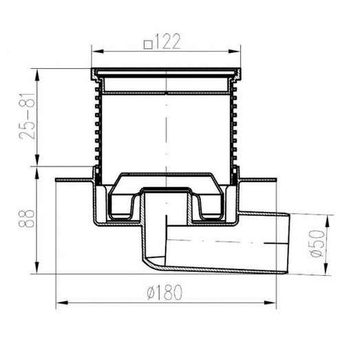 Душовий трап з сухим сифоном MCH 425XL DN50 122х122 мм