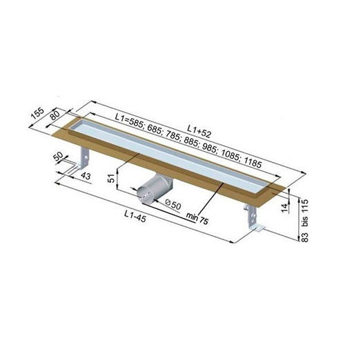 Трап Inox Style из нержавеющей стали 785x80 мм | решетка "Прямоугольники"