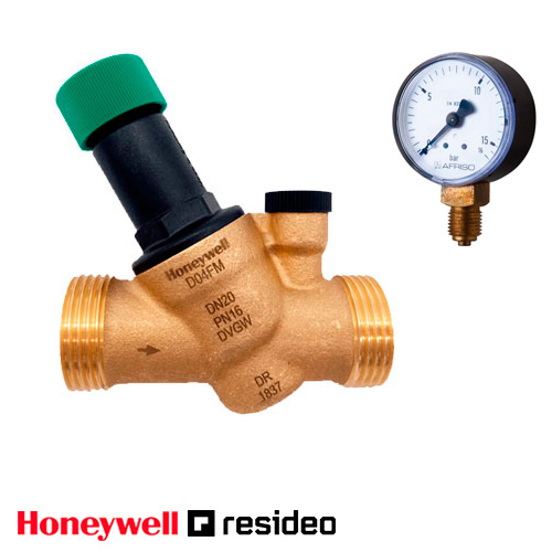 Редуктор тиску Resideo Braukmann D04FM-1/2A з манометром AFRISO 50 RAD (10 бар)