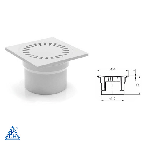 Душевой трап с гидрозатвором MCH 323 P-b | 150х150 | DN110