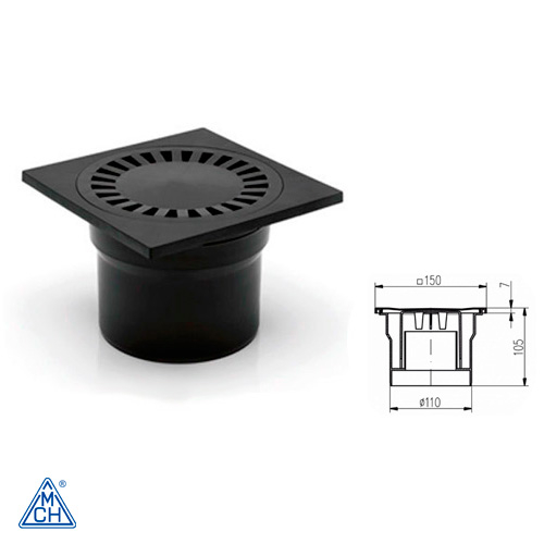 Душовий трап із гідрозатвором MCH 323P 150х150 DN110