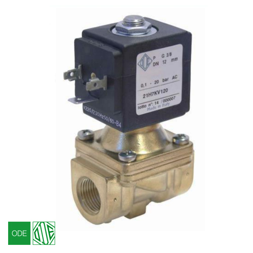 Электромагнитный клапан ODE 21H7KV120 NC 3/8", ΔPmin/max=0.1/20 бар, kv=35, FKM (-10...+140°С)
