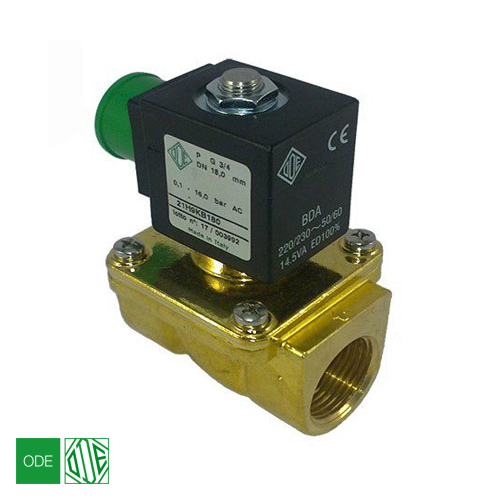 Электромагнитный клапан ODE 21H9KV180 NC 3/4", ΔPmin/max=0.1/16 бар, kv=50, FKM (-10...+140°С)