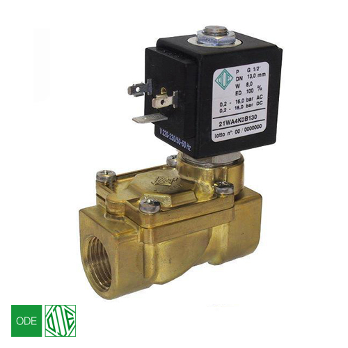 Електромагнітний клапан ODE 21WA4KOV130 NC 1/2", ΔPmin/max=0.2/16 бар, kv=70, FKM (-10...+140°С)