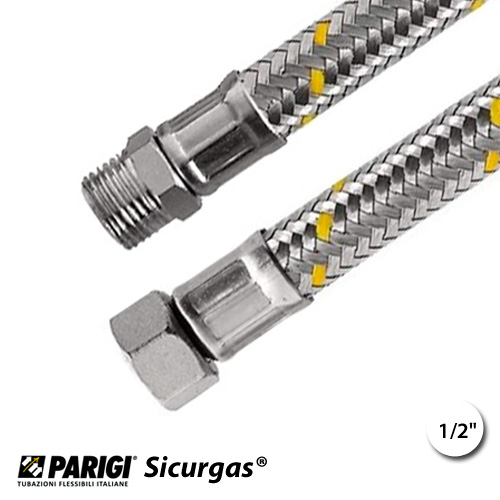 Шланг газовий 1/2" х 1/2" ВН 1,0 м 0-50°C PN10 DN13 Parigi Sicurgas® (L60282)