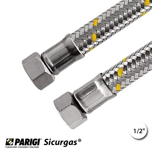Шланг газовий 1/2" х 1/2" ВР 0,8 м 0-50°C PN10 DN13 Parigi Sicurgas® (L60272)
