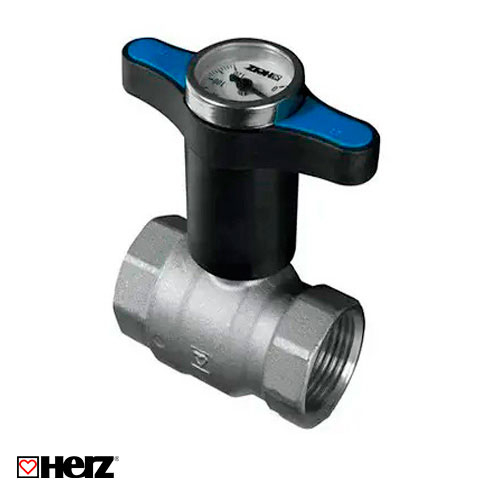 Кран шаровый HERZ 2201 1-1/2" ВВ Dn40 Pn25, пластиковая ручка с термометром, синяя (1220175)
