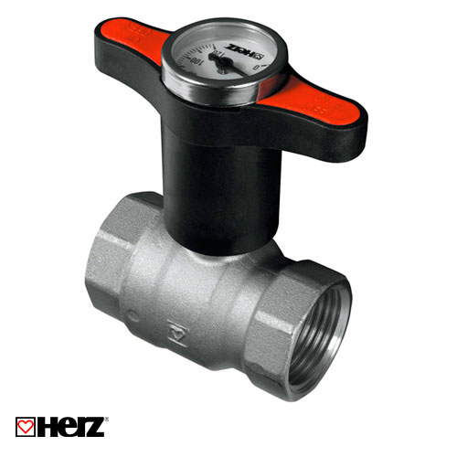 Кран кульовий HERZ 2201 1 1/4" ВВ Dn32 Pn40 пластикова ручка з термометром червона (1220164)