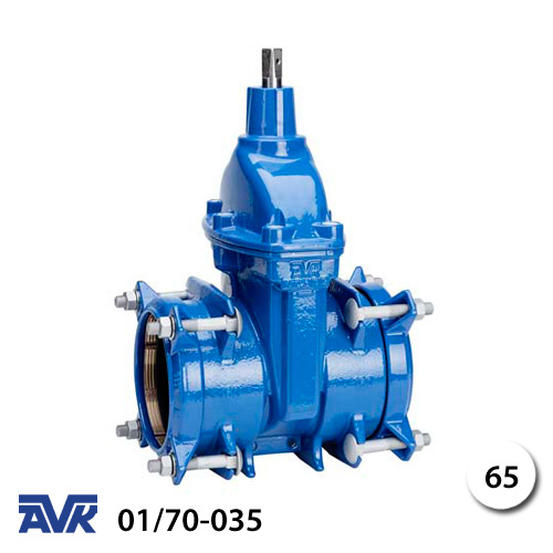 Клиновая раструбная задвижка для ПВХ и ПЭ труб AVK 01/70-035 Dn 65 Ø 75мм Рn 16