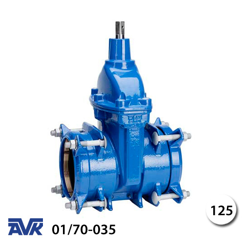 Клиновая раструбная задвижка для ПВХ и ПЭ труб AVK 01/70-035 Dn 125 Ø 140мм Рn 16