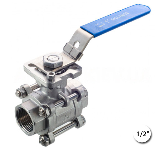 Кран кульовий нержавіючий 1/2" ВВ Ду 15 Ру 63 AISI304 з майданчиком під електропривод