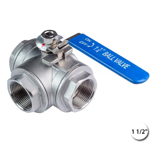 Кран шаровый нержавеющий 3-х ходовой тип-L 1 1/2" Ду 40 Ру 63 AISI304